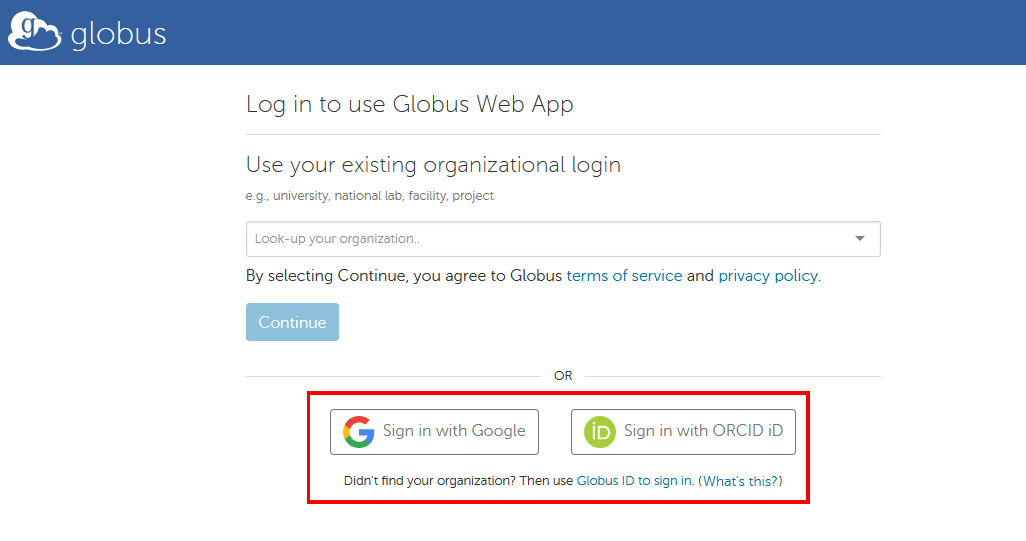 Globus web app login