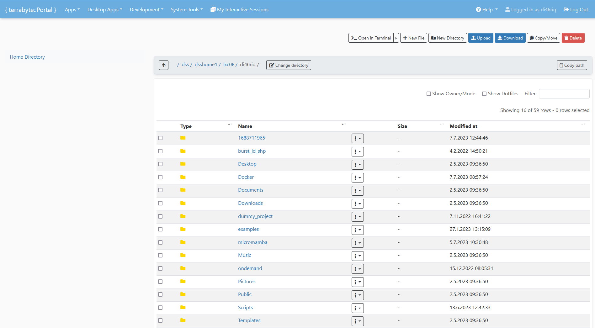 Portal Home Directory file browser