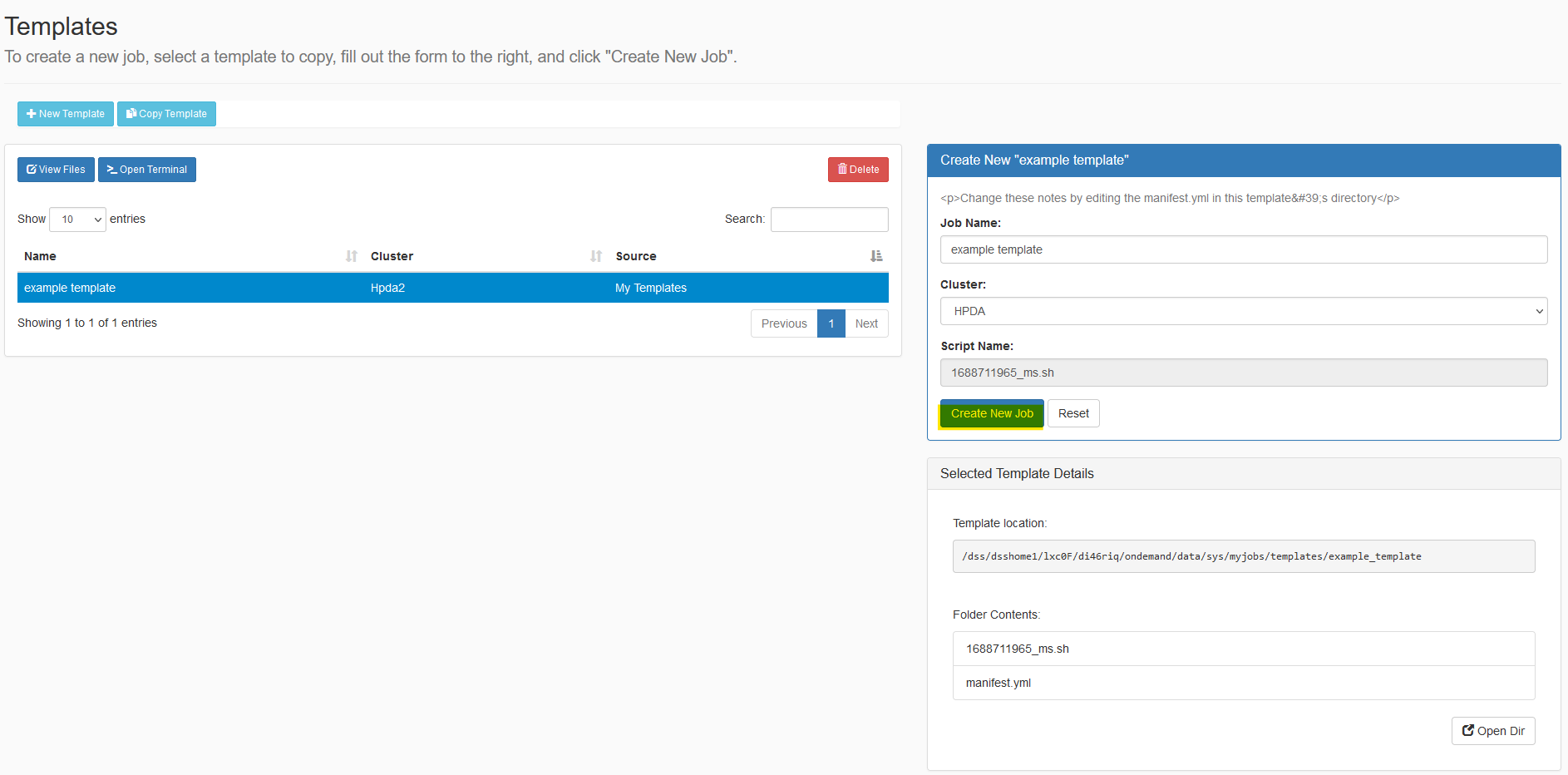 Portal Job Composer create new job from template