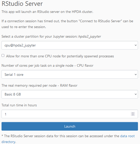 Portal RStudio allocation