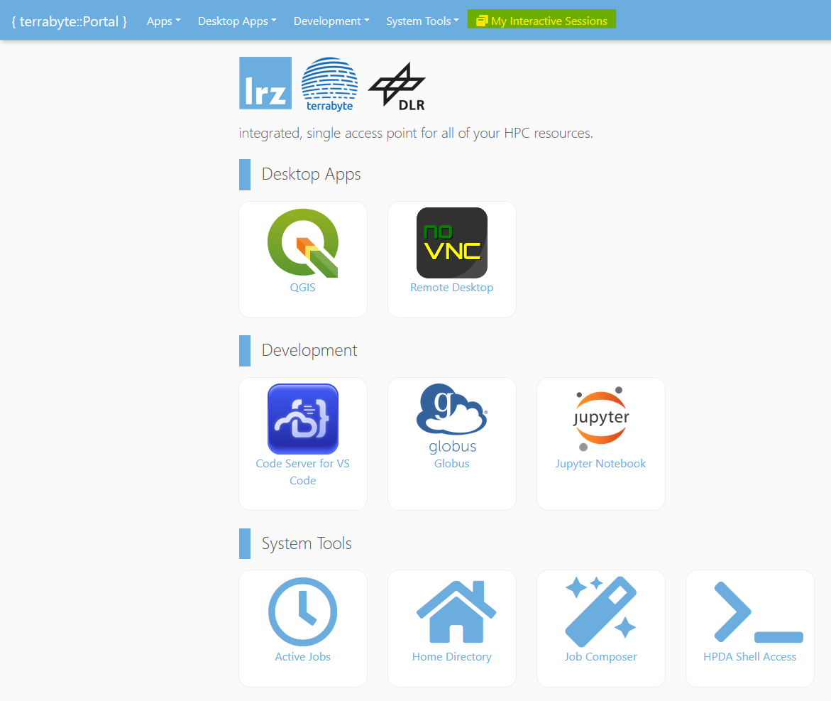 Portal My Interactive Sessions menu