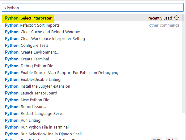 Portal VS Code select interpreter