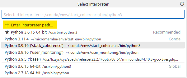 Portal VS Code enter interpreter path